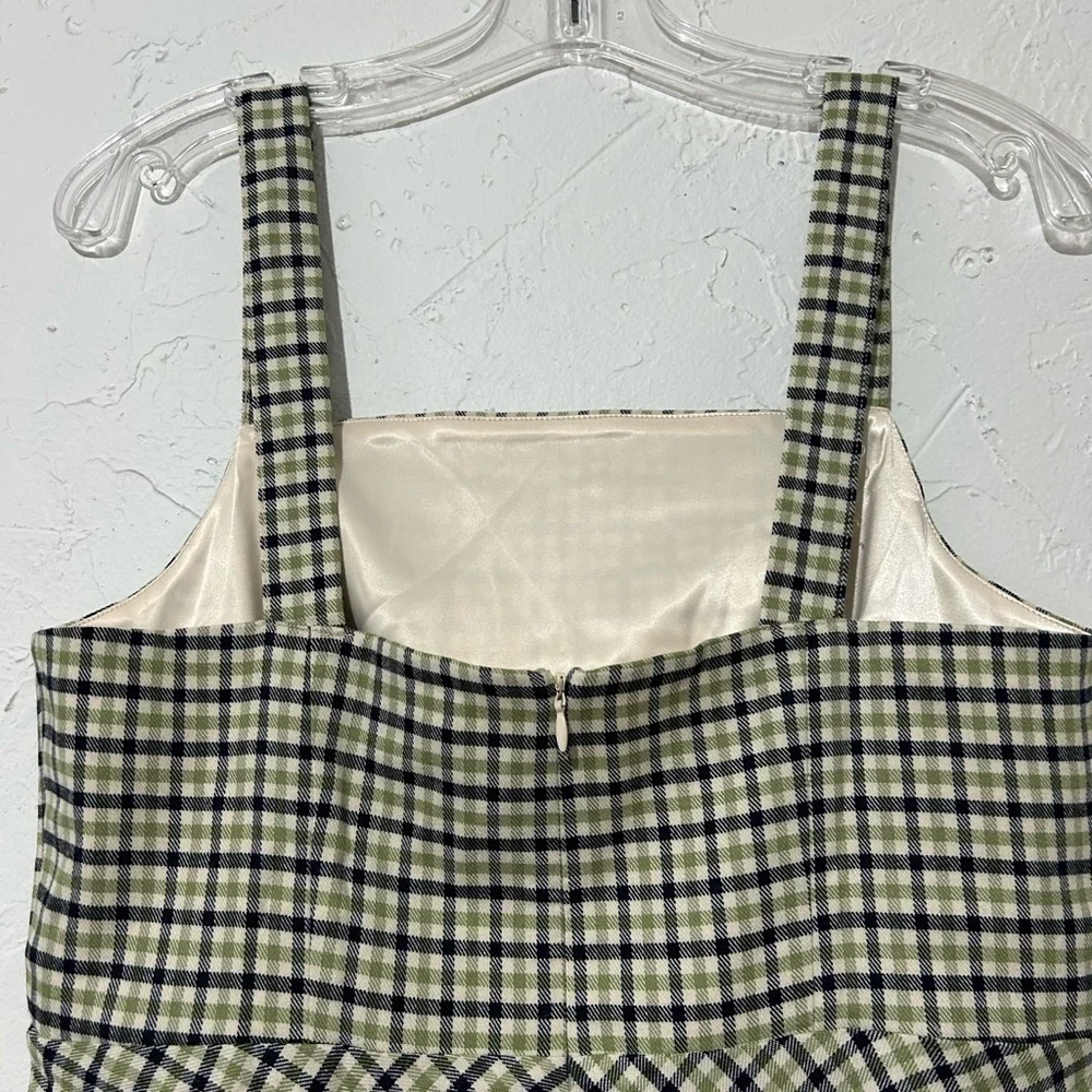 ModCloth Princess Highway Plaid Sleeveless Green Black Skater Dress Sz 8 Medium